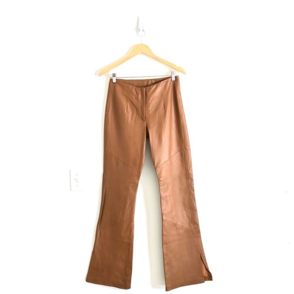 Vintage Y2K Wilsons Leather Pelle Studio flare leg Pants Size 2 Camel Tan lined